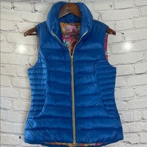 Lilly Pulitzer Blue Puffer Pink Print Lining Vest Size Medium